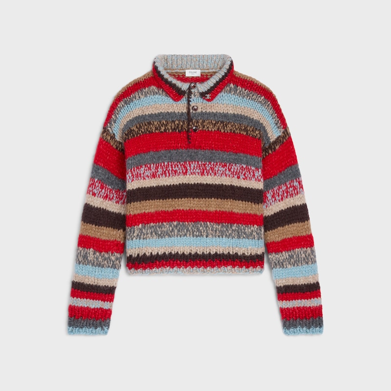 polo sweater IN MOULINE ALPACA AND WOOL - RED/MULTICOLOR -  - 1 | CELINE