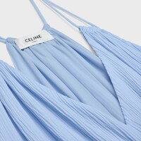 robe longue brodée crêpon coton soie - BLEU CIEL -  - 1 | CELINE