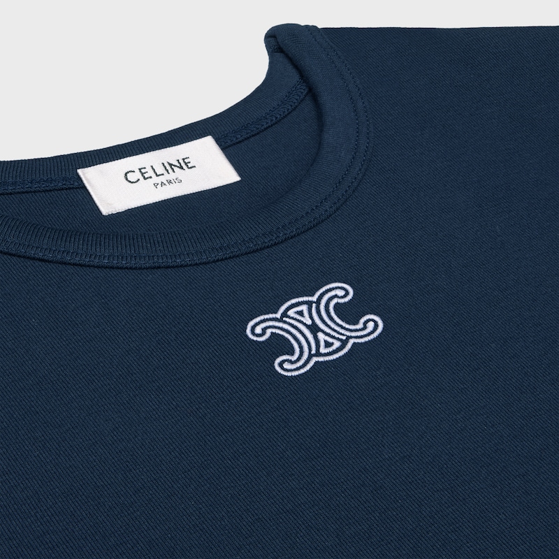 t-shirt triomphe jersey coton côtelé - NAVY/OFF WHITE -  - 1 | CELINE