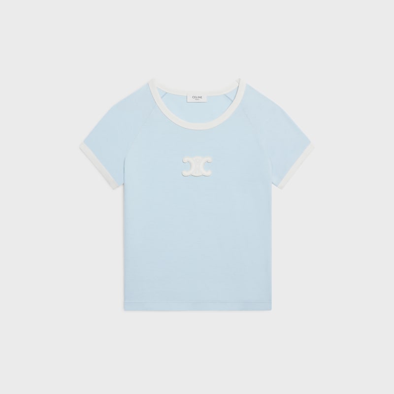 camiseta triomphe EM malha de algodão - AZUL PASTEL/ CREME - - 1 | CELINE