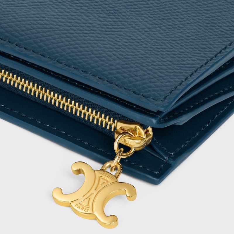 COMPACT WALLET TRIOMPHE CHARMS IN GRAINED CALFSKIN - TEAL BLUE - WALLETS - 1 | CELINE
