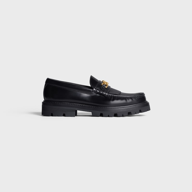 CELINE MARGARET LOAFER WITH TRIOMPHE CHAIN in POLISHED BULL - BLACK -  - 1 | CELINE