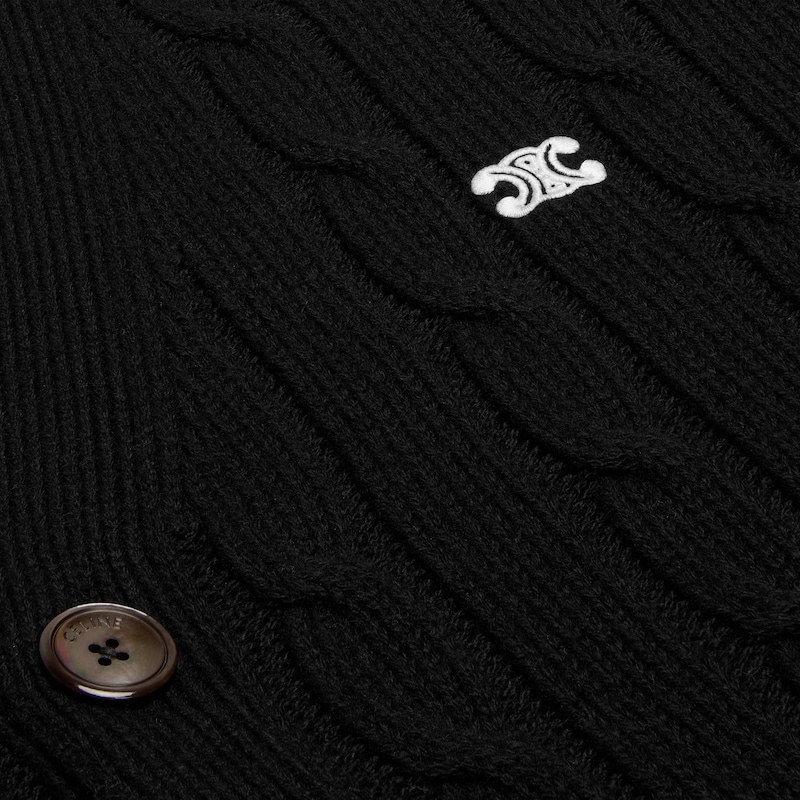 triomphe cardigan em caxemira tricotada em ponto arroz - PRETO - - 1 | CELINE