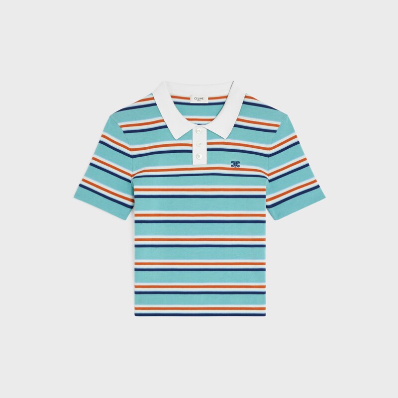 polo sweater IN striped cotton - SKY BLUE / CREAM -  - 1 | CELINE