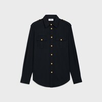 棉質羊毛斜紋布軍裝襯衫 - 海軍藍 -  - 1 | CELINE