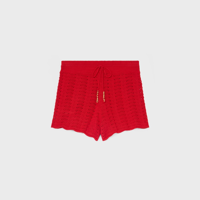 mini shorts em algodão pointelle - VERMELHO VIBRANTE - - 1 | CELINE