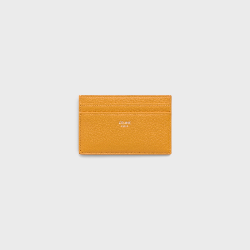 CARD HOLDER IN GRAINED CALFSKIN - MERIGOLD - COIN AND CARD HOLDERS - 1 | CELINE