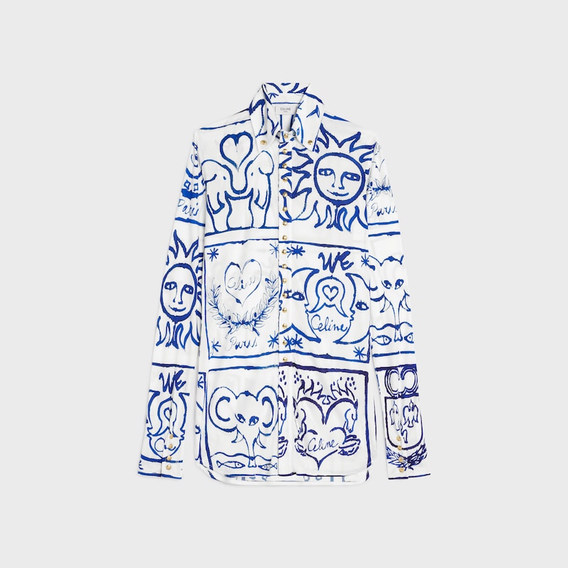 shirt IN printed silk jersey - BLANC/BLEU -  - 1 | CELINE