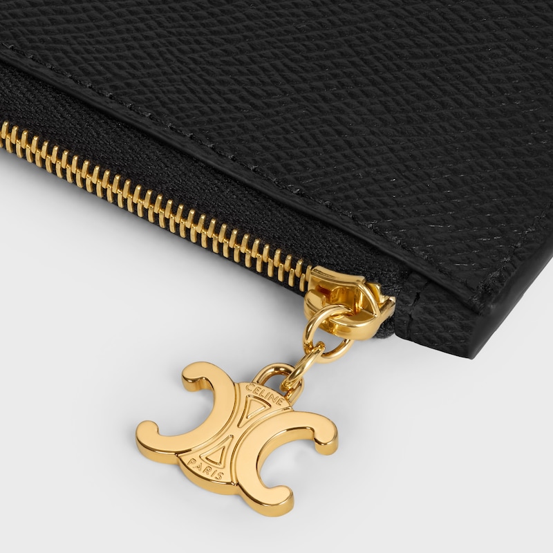 LONG ZIPPED CARD HOLDER IN GRAINED CALFSKIN - BLACK - COIN AND CARD HOLDERS - 1 | CELINE