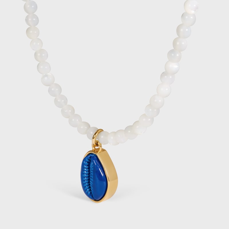 COLLIER &Eacute;T&Eacute; CELINE EN PERLES DE NACRE, VERNIS ET LAITON DOR&Eacute; - Blanc / Bleu - COLLIERS - 1 | CELINE