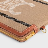 SMALL POUCH WITH STRAP in STRIPED TEXTILE WITH TRIOMPHE AND CALFSKIN - BEIGE / BLACK - POUCHES AND TECH ACCESSORIES - 1 | CELINE