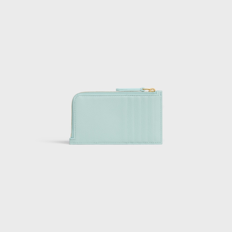 LONG ZIPPED CARD HOLDER IN GRAINED SUPPLE CALFSKIN - POWDER BLUE / DEEP IVORY - NEW - 1 | CELINE