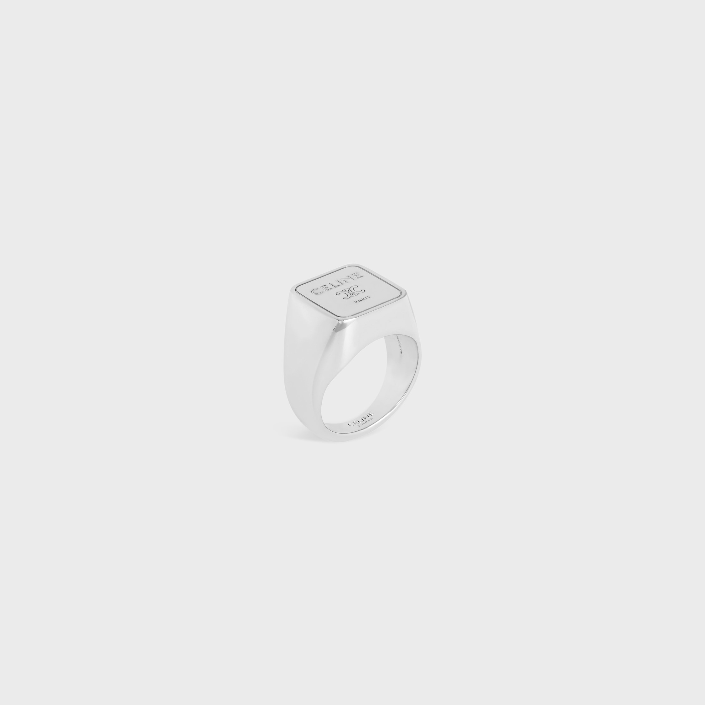 Triomphe Square Signet Ring IN Brass with Rhodium Finish - SILVER