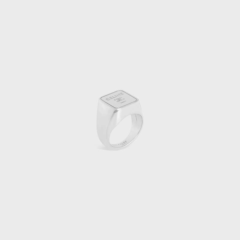 Triomphe Square Signet Ring IN Brass with Rhodium Finish - SILVER -  - 1 | CELINE