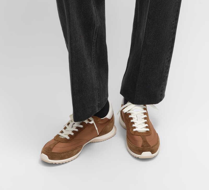 CELINE RACER - SNEAKER BASSE AVEC TRIOMPHE EN NYLON, CUIR DE VEAU VELOURS ET CUIR DE VEAU - SAHARA -  - 1 | CELINE