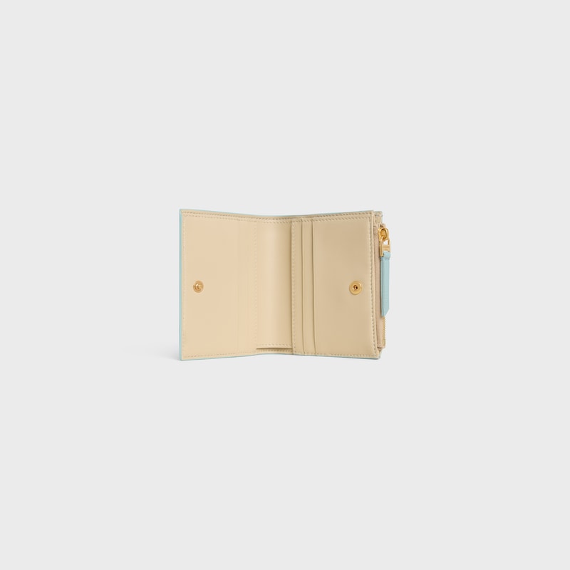 TRIOMPHE STAMP柔軟粒面牛皮革短款錢包 - 粉藍色 / 深象牙色 - 新品 - 1 | CELINE