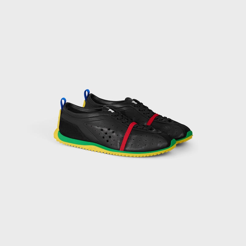 SOFT SNEAKER IN STRETCH LAMBSKIN, SUEDE CALFSKIN AND LAMBSKIN - BLACK/BRIGHT YELLOW/GREEN -  - 1 | CELINE