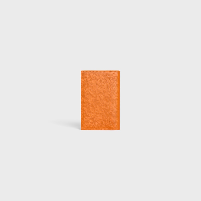 VERTICAL CARD HOLDER IN GRAINED CALFSKIN - FLUO ORANGE - COIN AND CARD HOLDERS - 1 | CELINE