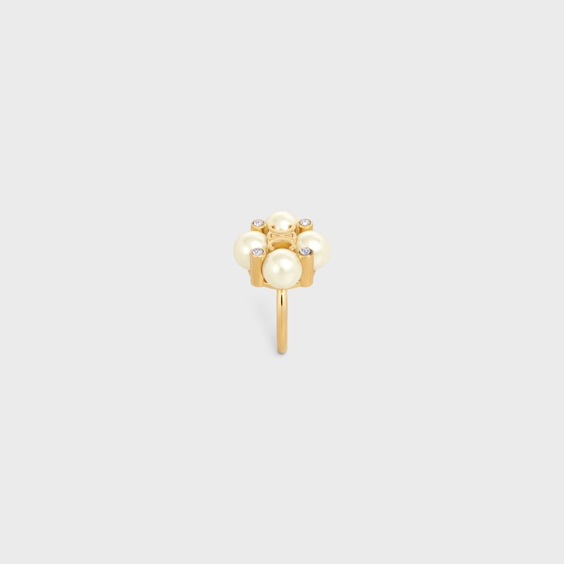 Les Perles Celine Ring in Strass, Resin Pearls and Brass with Gold Finish - GOLD / IVORY -  - 1 | CELINE