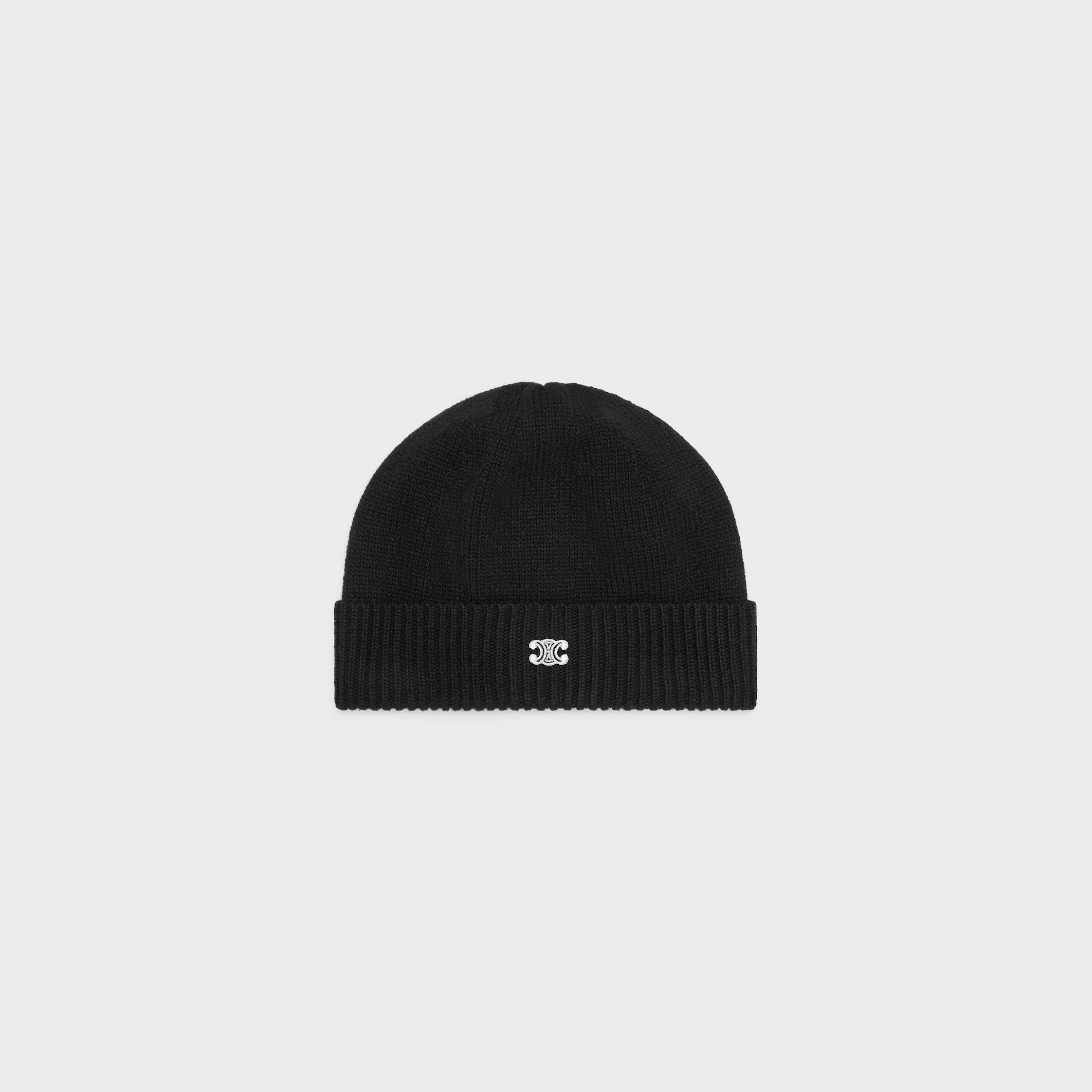 triomphe beanie in wool and cashmere - BLACK / OFF WHITE