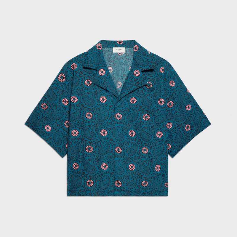 scout shirt IN cotton taffeta - TURQUOISE/NAVY/PINK -  - 1 | CELINE