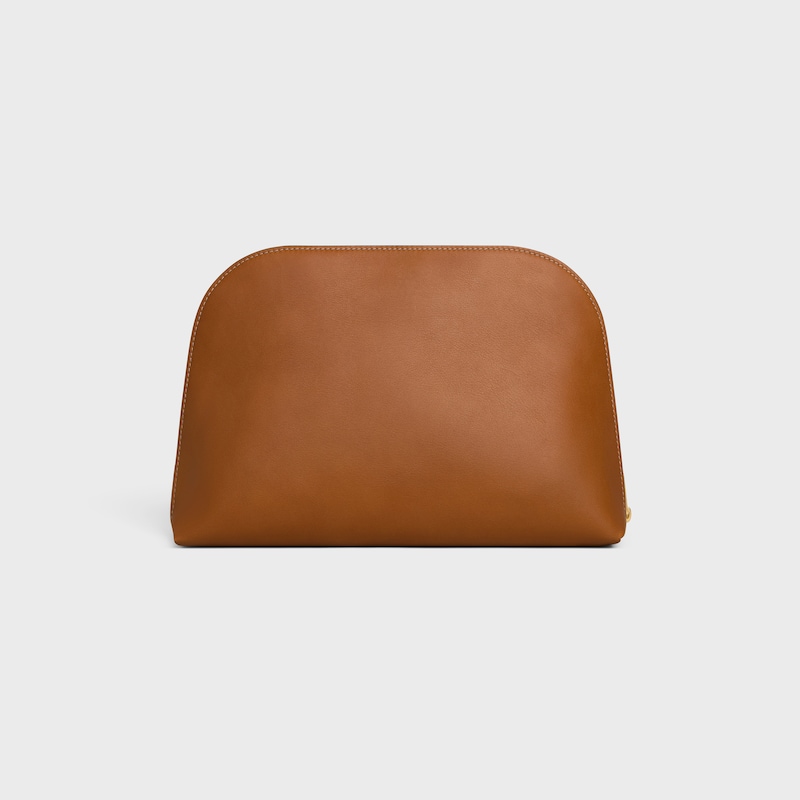 LARGE COSMETIC POUCH IN SMOOTH CALFSKIN - SOFT TAN / ULTRA RED - TRAVEL - 1 | CELINE