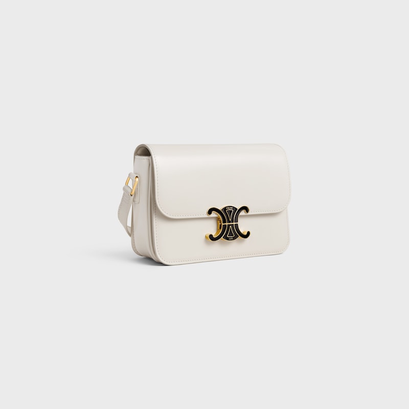 TEEN TRIOMPHE BAG IN SHINY CALFSKIN WITH ENAMEL CLOSURE - WHITE COTTON / BLACK - SHOULDER BAGS - 1 | CELINE