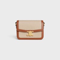 CLASSIQUE TRIOMPHE BAG IN TEXTILE AND CALFSKIN - NATURAL / TAN - TRIOMPHE - 1 | CELINE