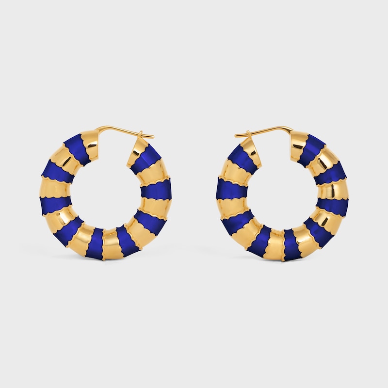 FROSTED金色饰面圈式耳环 - 金色/海军蓝 - 耳環 - 1 | CELINE