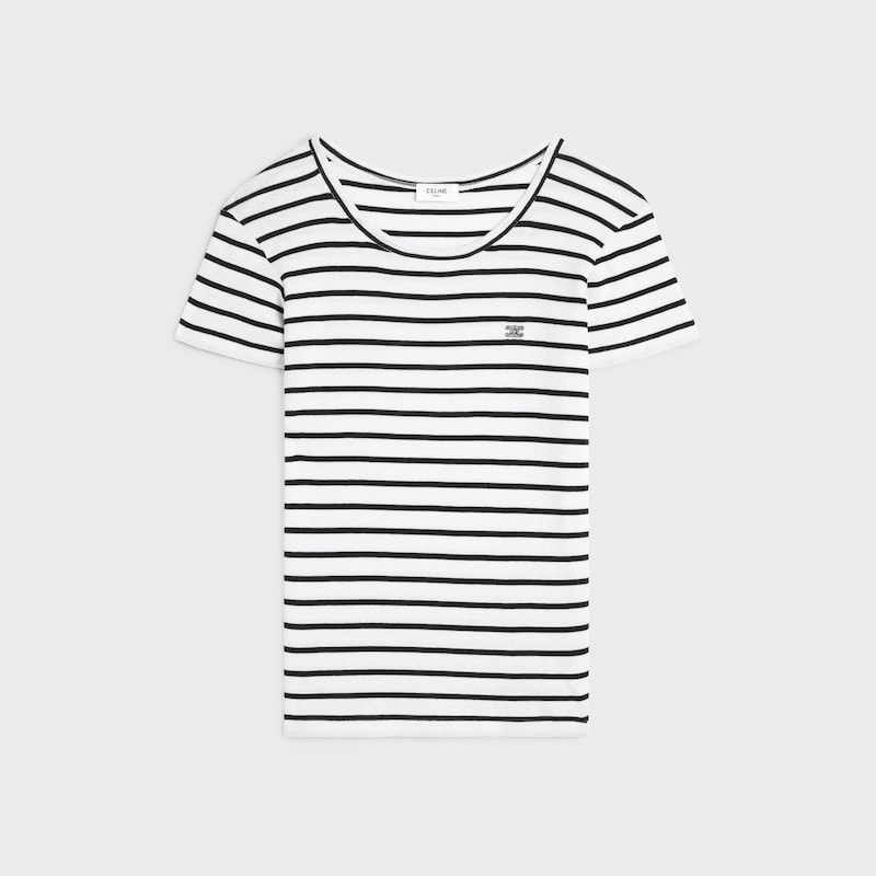 T-Shirt AUS gestreiftem Seidenjersey - WOLLWEISS / SCHWARZ -  - 1 | CELINE