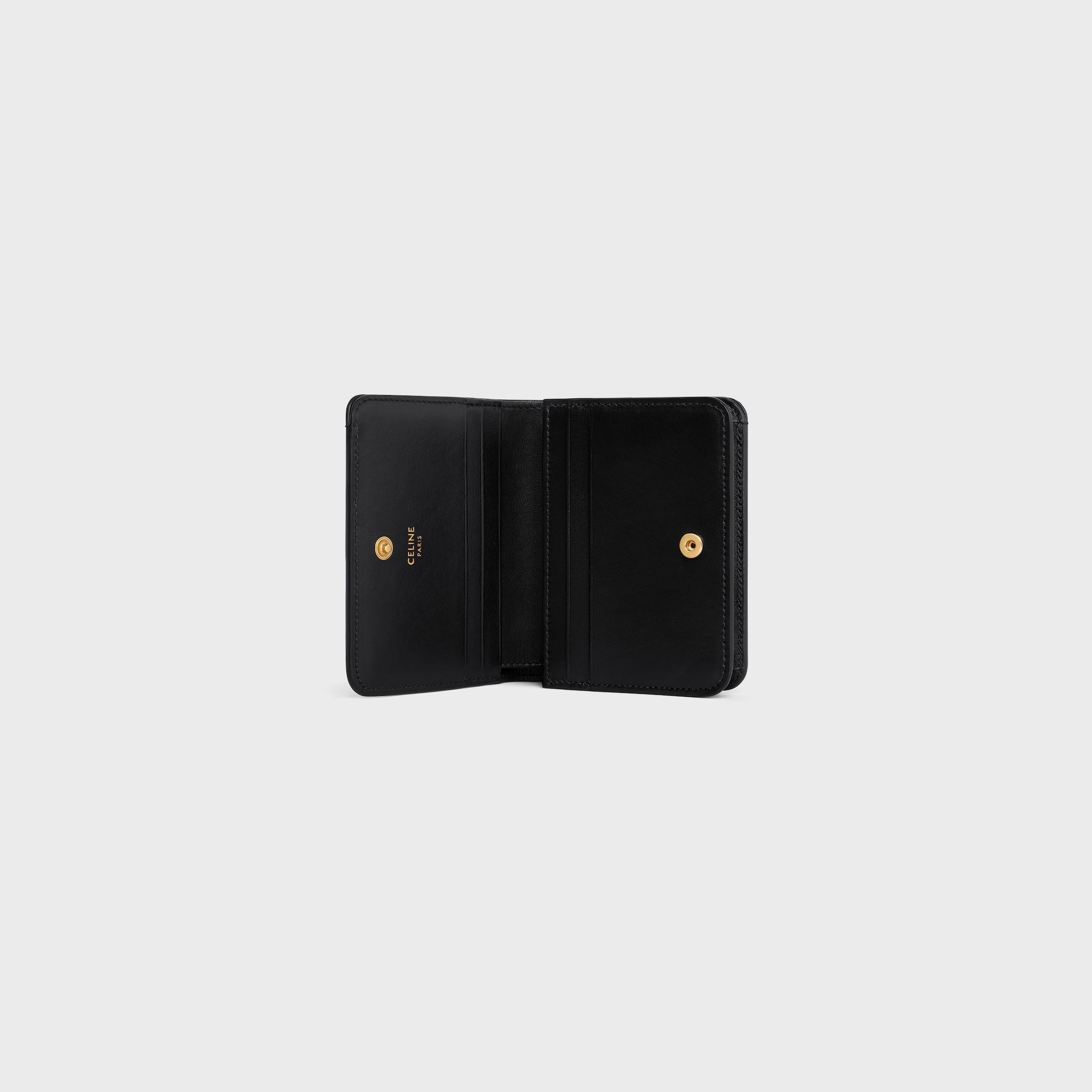 TRIOMPHE COMPACT WALLET IN SHINY CALFSKIN - BLACK | CELINE