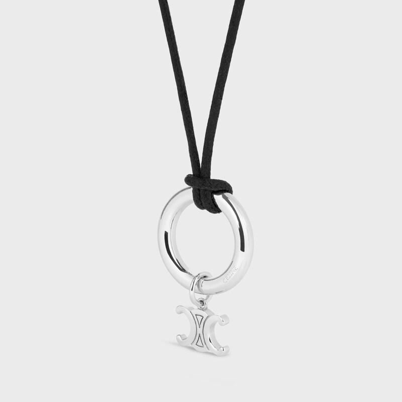 CELINE CHARMS TRIOMPHE NECKLACE IN COTTON AND BRASS WITH RHODIUM FINISH - BLACK SILVER - CELINE CHARMS - 1 | CELINE