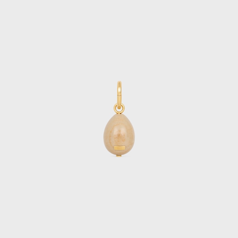 Celine Charms Stone Egg in Botticino and Brass with Gold Finish - ECRU / GOLD - NEW - 1 | CELINE