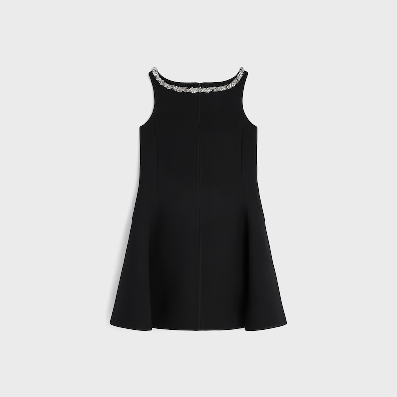 embroidered dress IN double wool crepe - BLACK -  - 1 | CELINE