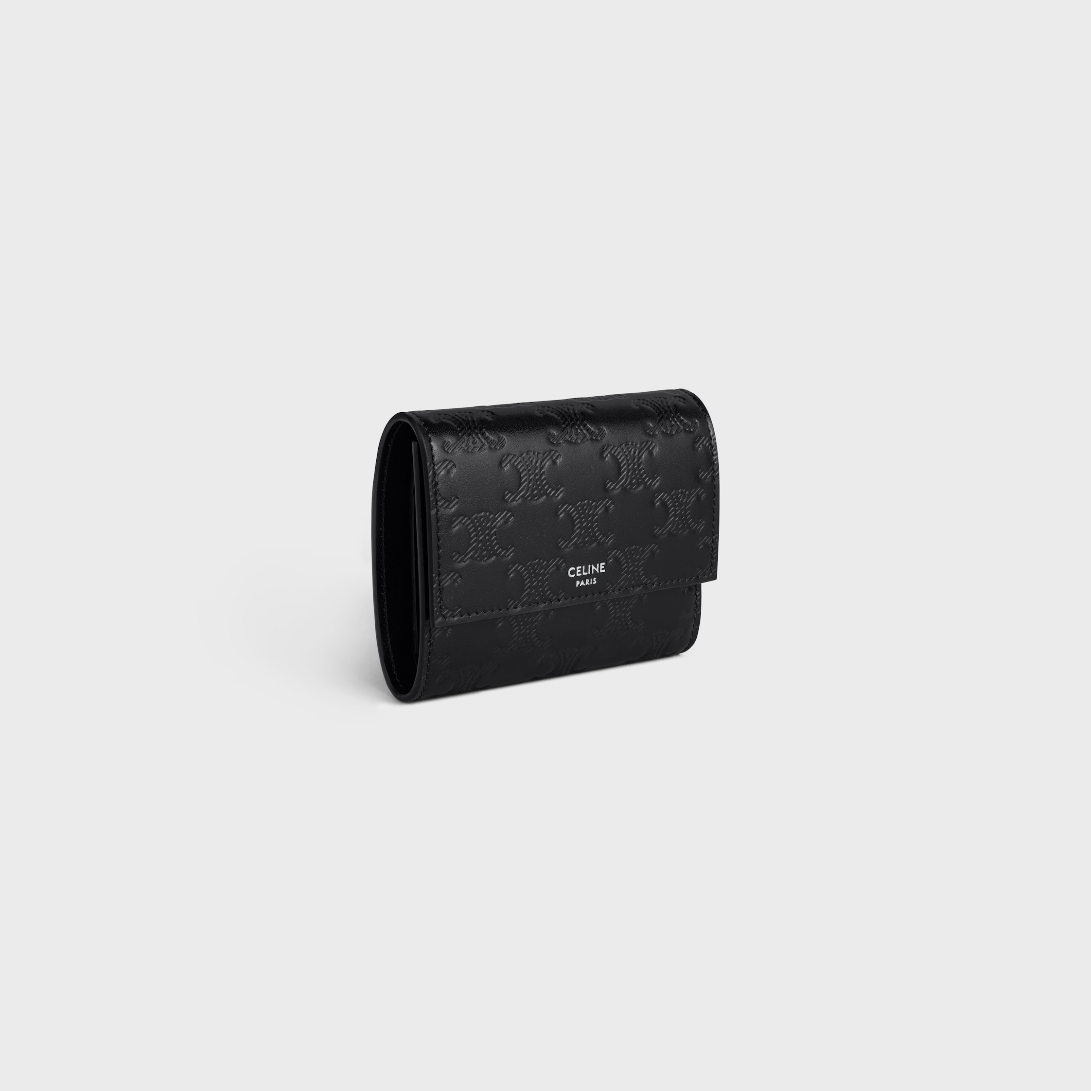 CELINE 三つ折り財布 黒 レザー エンボス加工 CELINE セリーヌ 財布 レディース ブランド 三つ折り財布 レザー