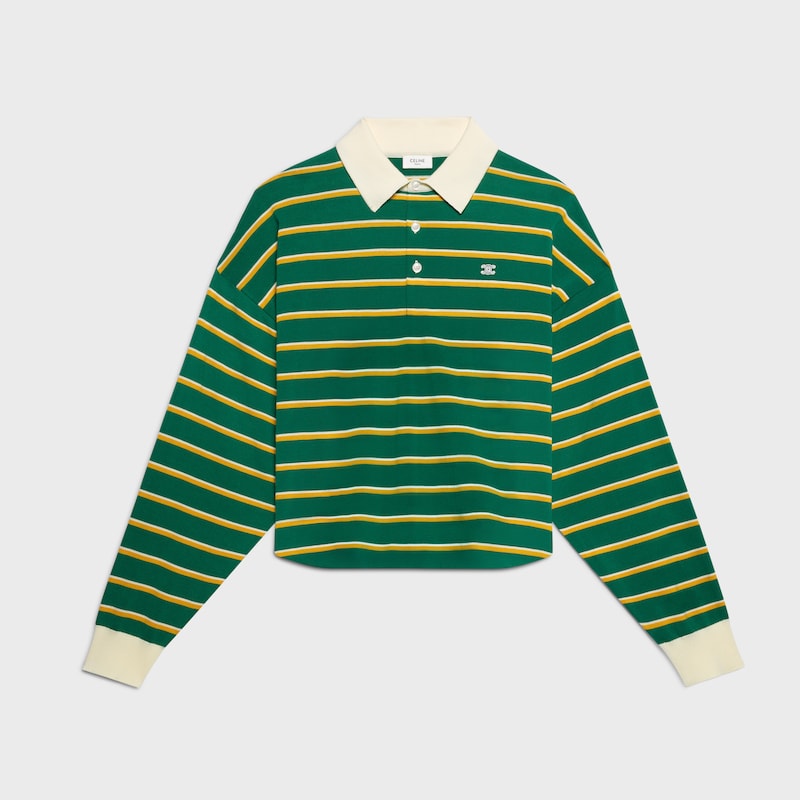 POLO SWEATER IN striped cotton - GREEN/YELLOW/WHITE -  - 1 | CELINE