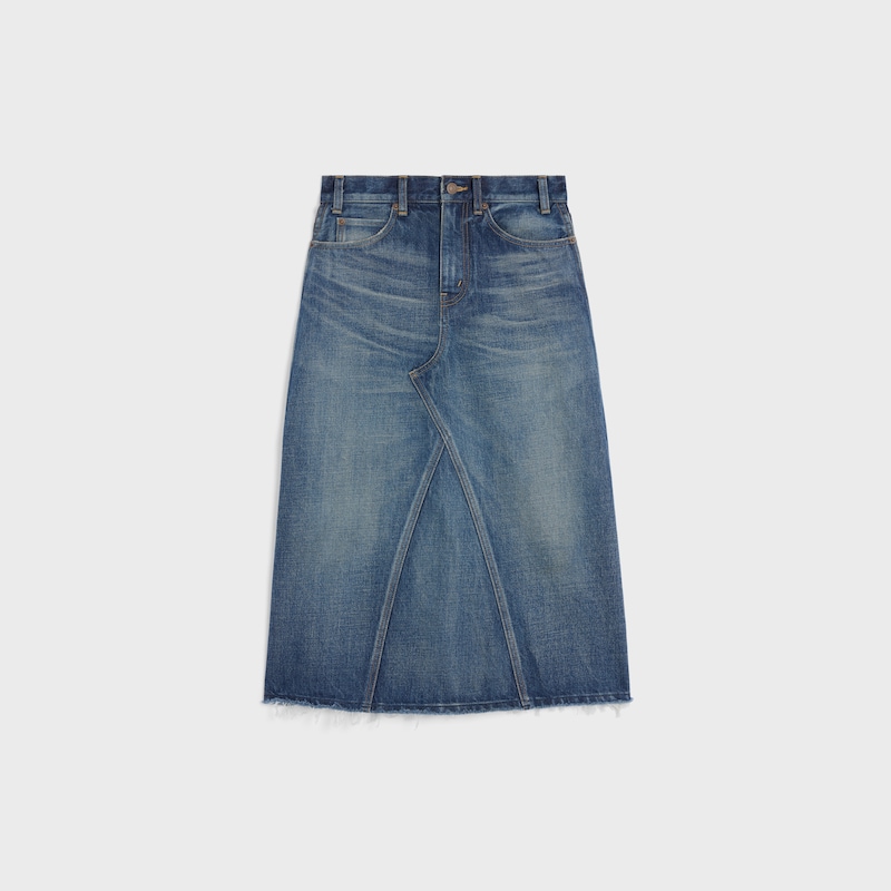 midi skirt in dark union wash denim - DARK UNION WASH -  - 1 | CELINE