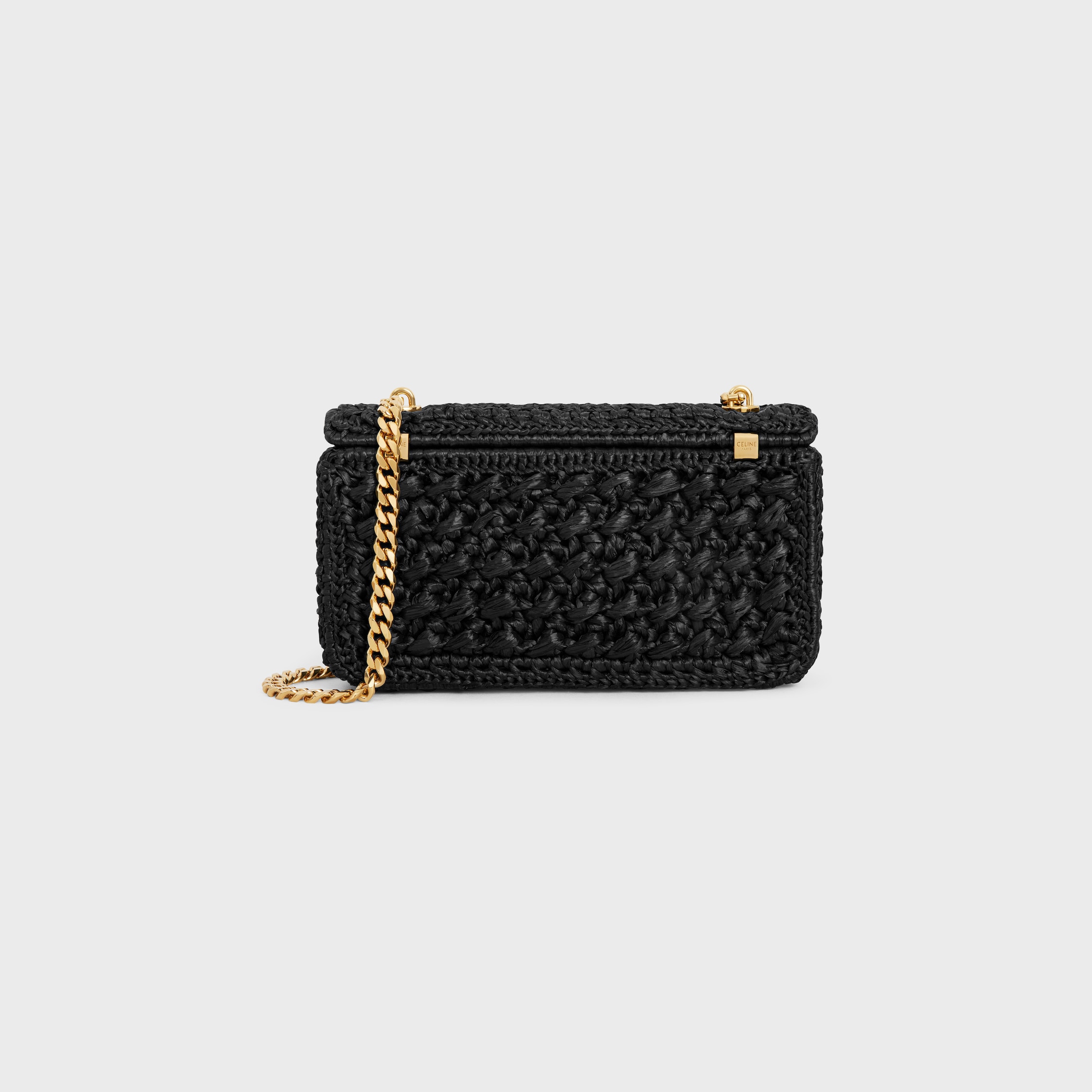 CHAIN SHOULDER BAG CLAUDE in RAFFIA EFFECT TEXTILE - BLACK