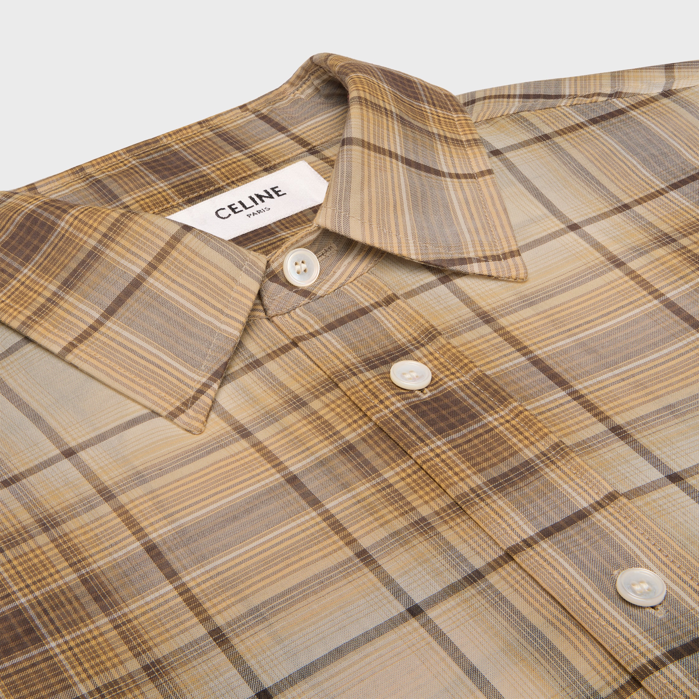 【公式】CELINE - ルーズシャツ / 軽量チェック コットン - サーブル / ベージュ / マロン - サイズ 37 - メンズ