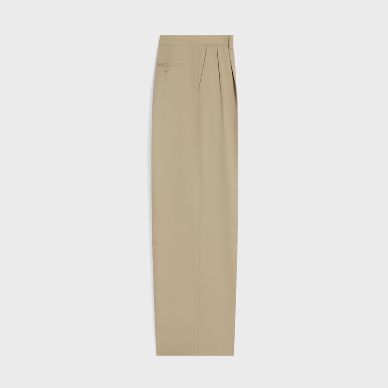 pleated trousers IN cotton and wool gabardine - BEIGE MILITAIRE -  - 1 | CELINE