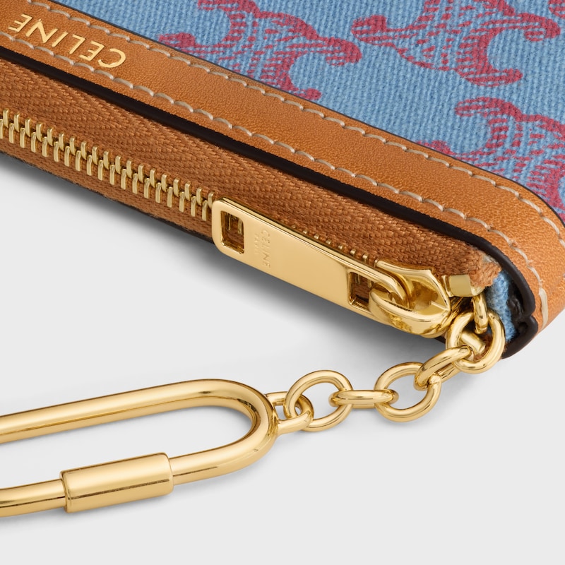 Coin Purse  IN TEXTILE WITH TRIOMPHE ALL OVER - DENIM BLUE / RED - COIN AND CARD HOLDERS - 1 | CELINE