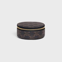 Zipped Round Case in Triomphe Canvas and Calfskin - TAN - BEAUTY ACCESSORIES - 1 | CELINE