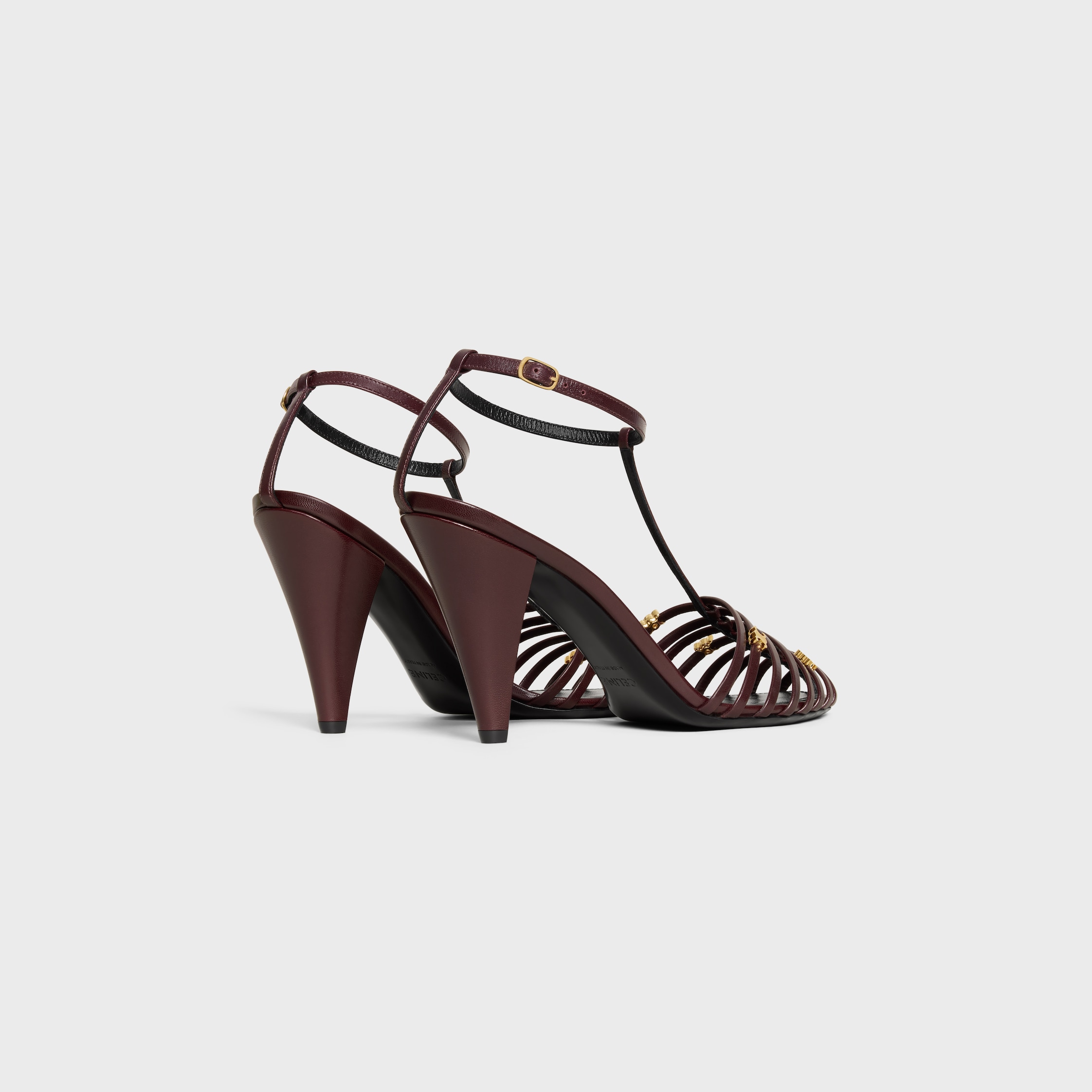 CAGE HEELED SANDAL IN GOATSKIN - BURGUNDY | CELINE