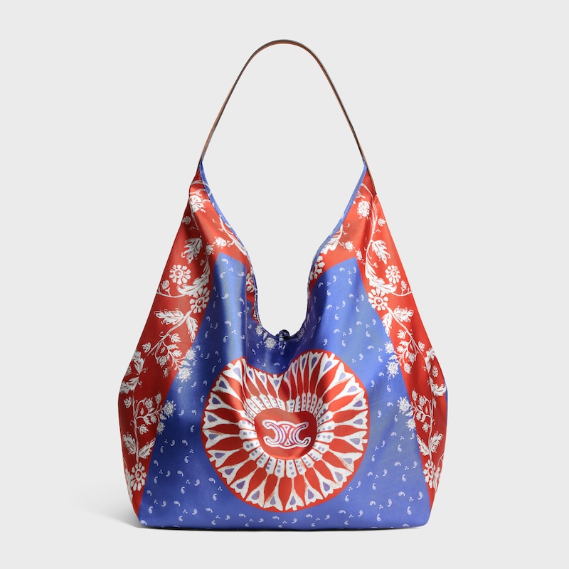 EXTRA LARGE HOBO IN SILK AND CALFSKIN - NAVY / RED - HOBO - 1 | CELINE