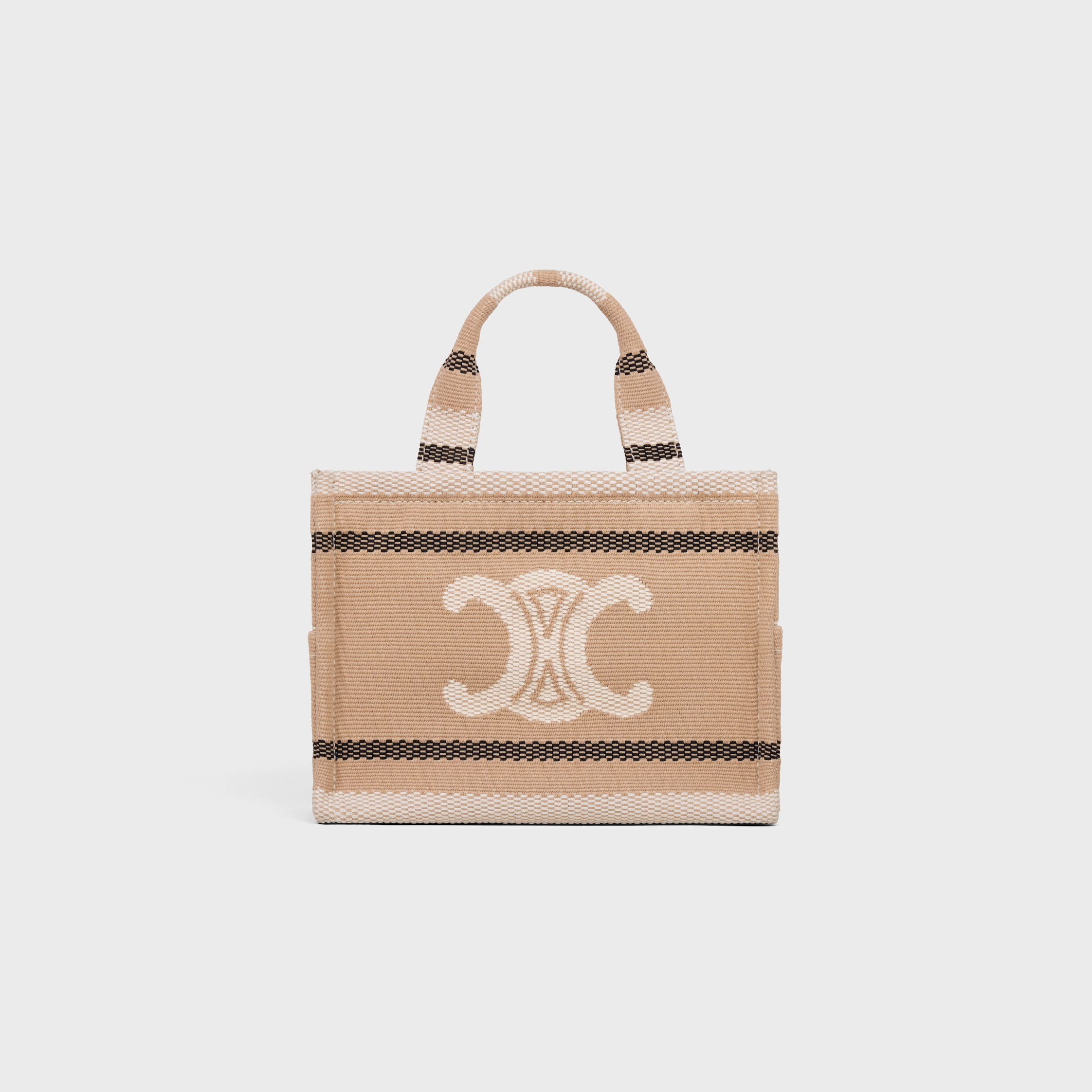 SMALL CABAS THAIS IN STRIPED TEXTILE WITH TRIOMPHE - BEIGE