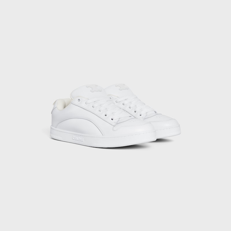 CELINE HUNTINGTON LOW LACE-UP SNEAKER IN GRAINED LEATHER AND MESH - OPTIC WHITE -  - 1 | CELINE