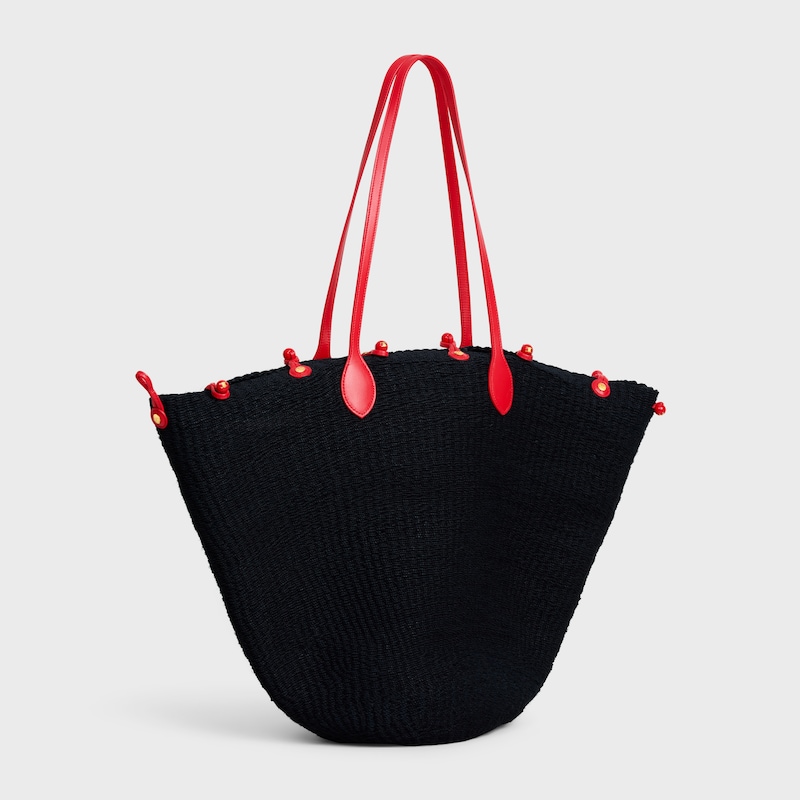 LARGE TRIOMPHE BEADS BASKET IN SISAL RAFFIA AND CALFSKIN - BLACK / RED - CLASSIC PANIER - 1 | CELINE