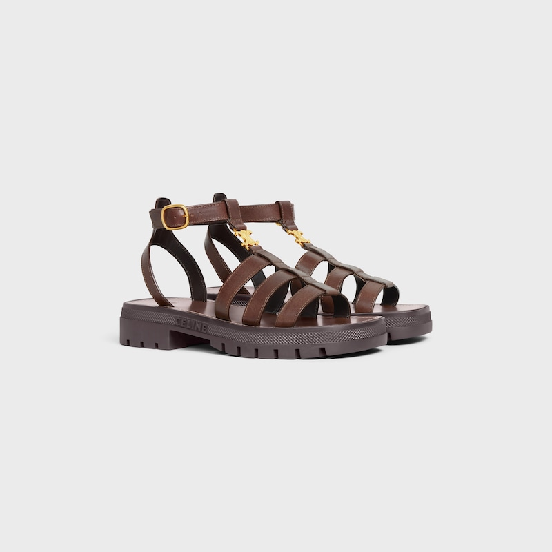 CELINE - CLEA TRIOMPHE GLADIATOR SANDAL in CALFSKIN - VEGETAL TANNING - DARK BROWN -  - 1 | CELINE