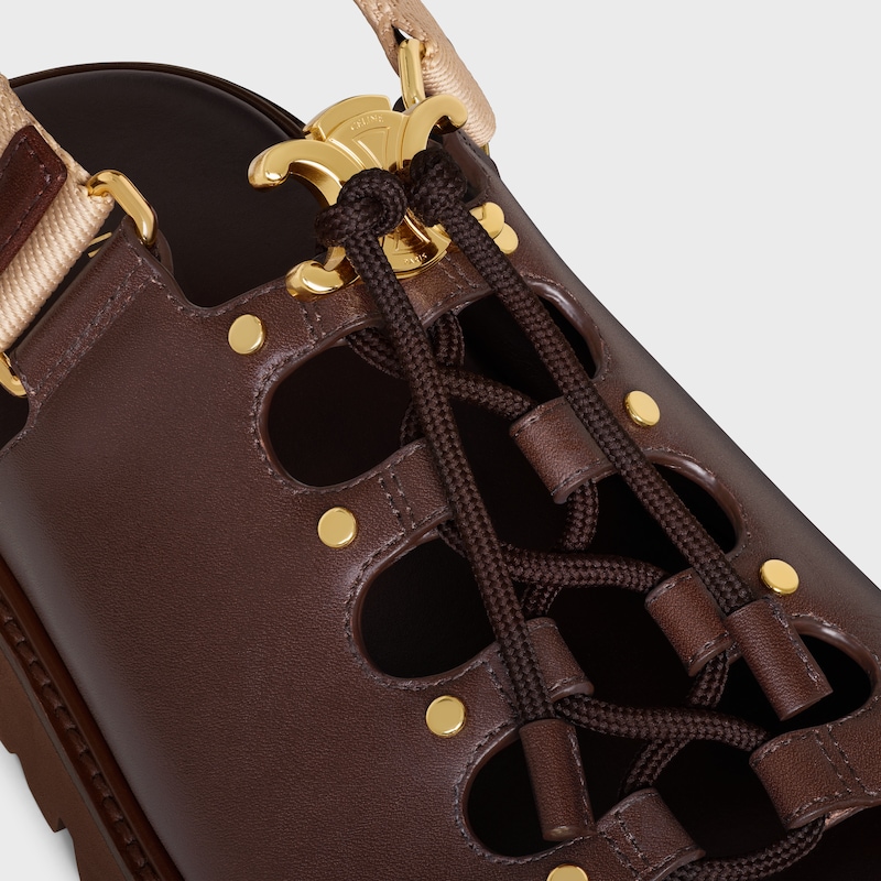 SANDALI CON SUOLA SPESSA CELINE BILLIE IN PELLE DI VITELLO E TESSUTO - MARRONE SCURO / BEIGE -  - 1 | CELINE