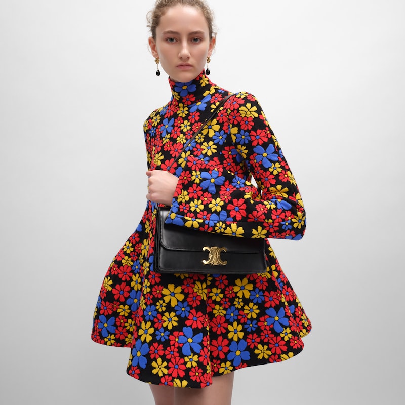 MEDIUM TRIOMPHE FOLIO IN SHINY CALFSKIN - BLACK - WHITE DAY - 1 | CELINE